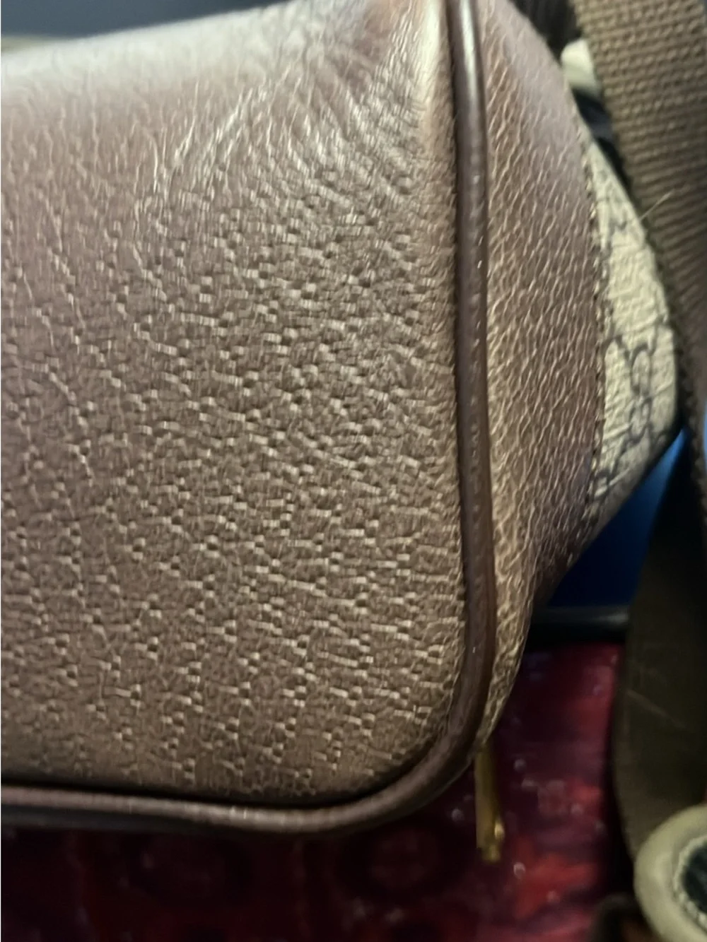 Gucci Beige GG Supreme Backpack with Green and Red Web